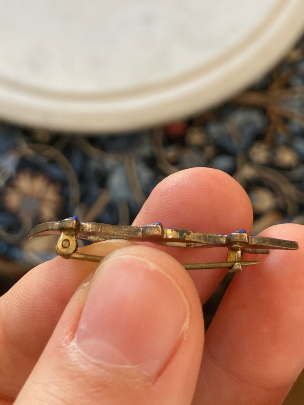 Antique Victorian Guilloche Enamel Flying Swallows Lingerie/Lace Pin - Picture 10 of 13